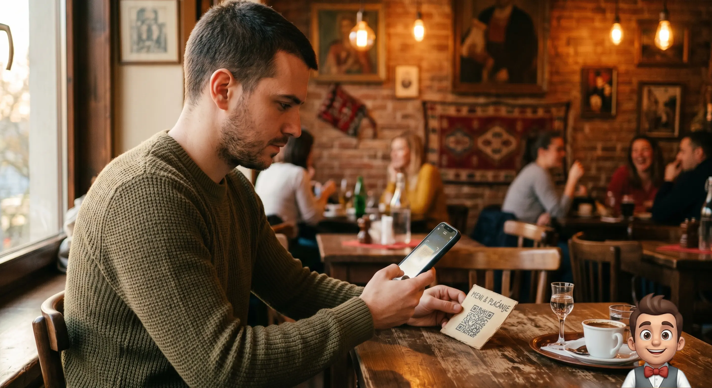 Guest scanning a QR code for a digital menu in a restaurant